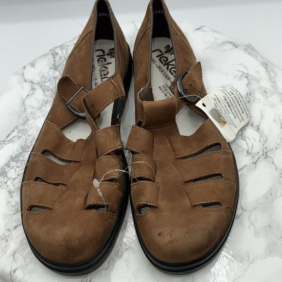 RIEKER Brown Leather Strappy Sandals-41 - Picture 6 of 10